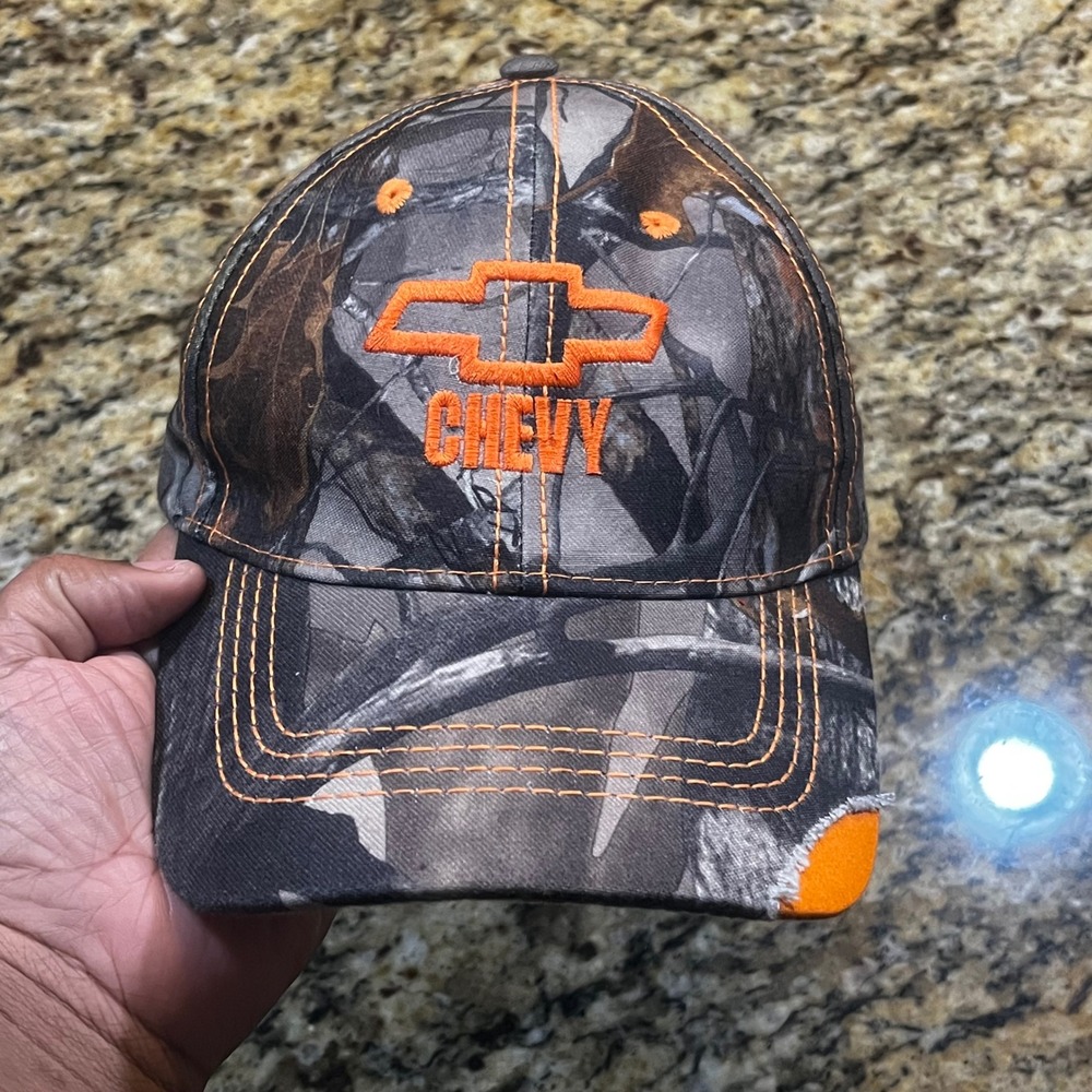 Pacific Headwear Chevy Bowtie Camo Hat Orange Stitching Adjustable Style
